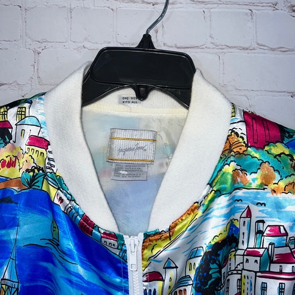 🏷️VINTAGE |•JACQEULINE FERRAR•| Oversize Multicolor Satin Jacket - Picture 7 of 11